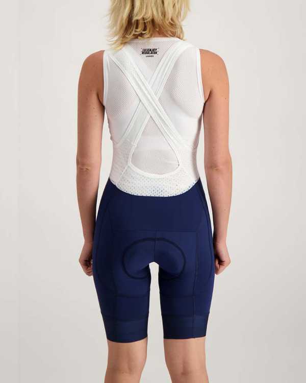Ladies navy ProXision bibshort. Designed and manufactured by Enjoy Cycling Shorts.