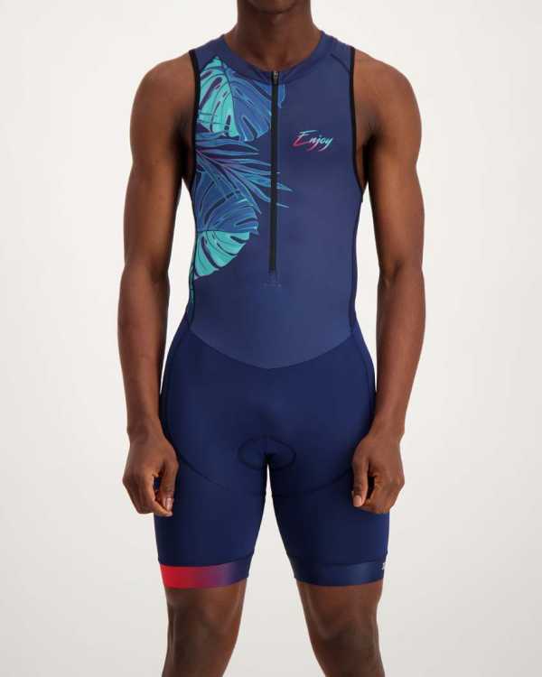 Mens Miami trisuit. Designed and manufactured by Enjoy Triathlon Clothing.