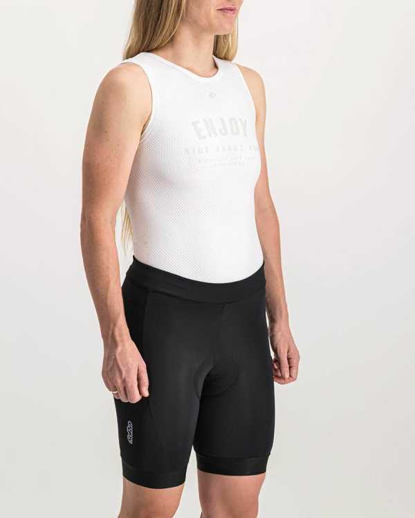 Ladies Black Coloured Dual Shorts. Designed and manufactured by Enjoy cycling apparel.