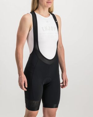 Ladies Black Coloured Octane Bibshorts. Designed and manufactured by Enjoy cycling apparel.