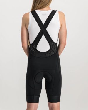 Ladies Black Coloured ProXision Bibshorts. Designed and manufactured by Enjoy cycling apparel.