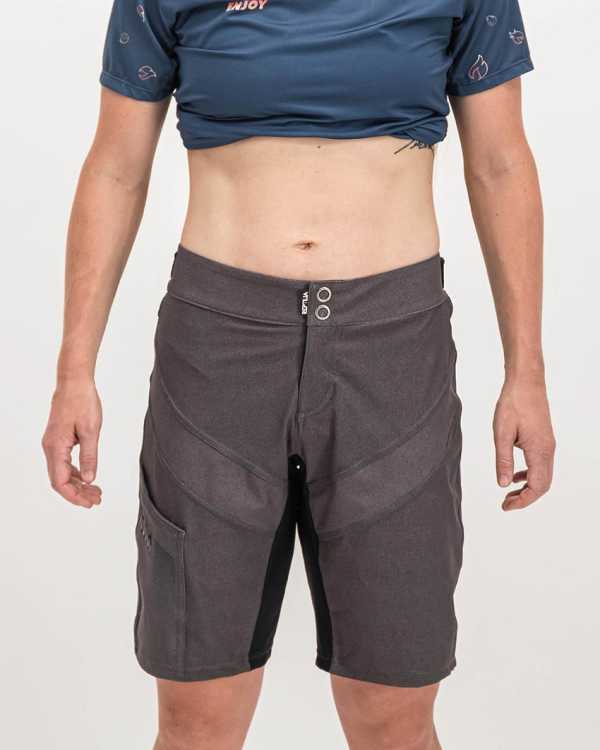 Ladies Grey Coloured Reptilia Trail Short. Designed and manufactured by Enjoy cycling apparel.