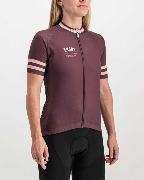 Ladies Semester maroon coloured Supremium Cycle Top. Designed and manufactured by Enjoy cycling apparel.