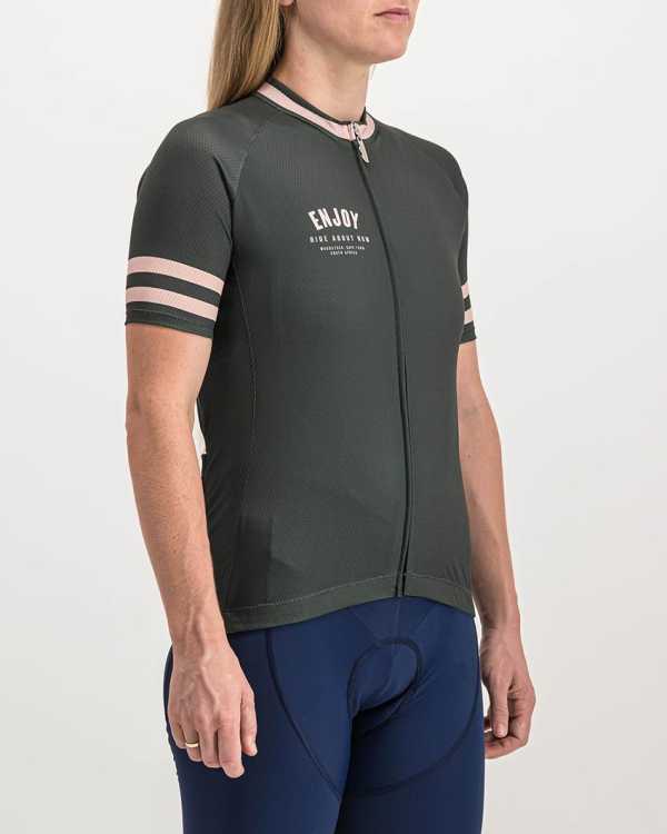 Ladies Semester peat coloured Supremium Cycle Top. Designed and manufactured by Enjoy cycling apparel.