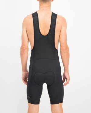Mens Black coloured Dual Bib Shorts. Designed and manufactured by Enjoy cycling apparel.