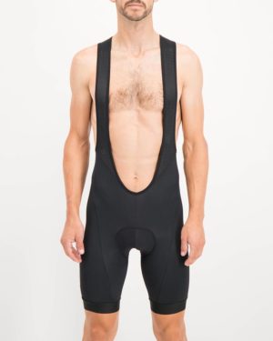 Mens Black coloured Dual Bib Shorts. Designed and manufactured by Enjoy cycling apparel.