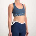 Ladies Carter navy sports bra. Designed and manufactured by Enjoy Cycling Apparel.