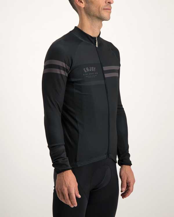 Men's Semester black fleeced Cocoon riding jersey. Designed and manufactured by Enjoy.