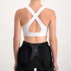 Ladies Carter white sports bra. Designed and manufactured by Enjoy Cycling Apparel.