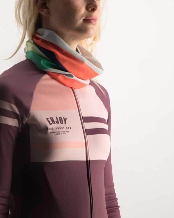 Ladies Rainbow Nation neck warmer (ladies cycling clothes). Designed and manufactured by Enjoy Cycling Apparel.