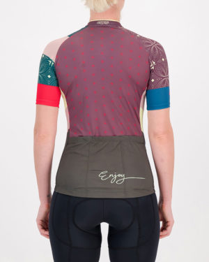 Back of the ladies cycling jersey in the peat Stellar Supremium design made by enjoy.cc