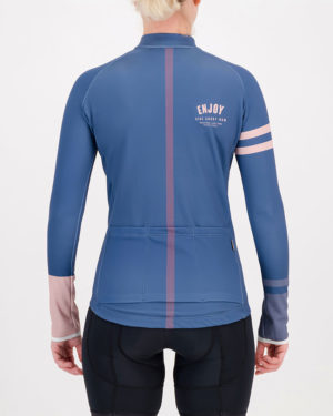 Back of the ladies fleeced cycling jersey in the blue Semester design made by enjoy.cc