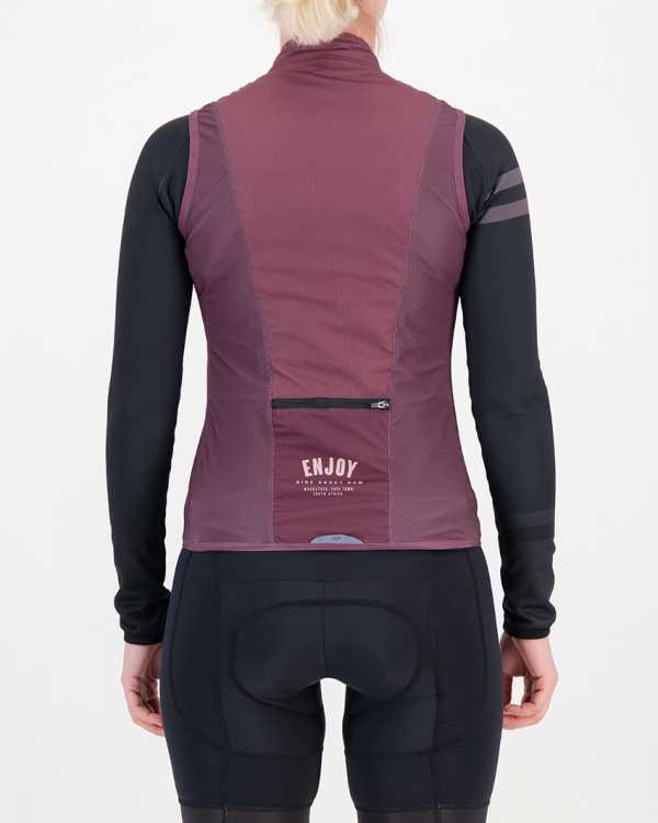 Back of the ladies cycling gilet in the baroon Semester design made by Enjoy.cc