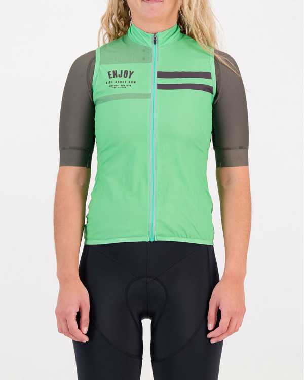 Front of the ladies cycling gilet in the mint Semester design made by Enjoy.cc