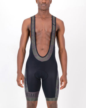 Front of the mens bib short in the Sir Yes Sir Octane design made by enjoy.cc