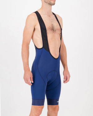 Three quarter of the mens cargo bib short in the navy Mono ProXision design made by enjoy.cc