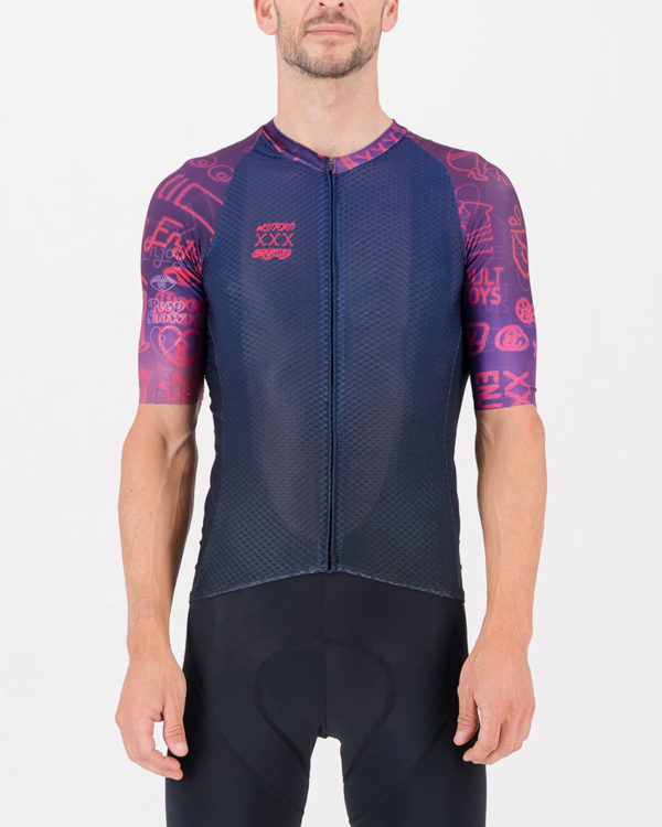 Front of the mens cycling shirt in the Kitporn Climber design made by enjoy.cc