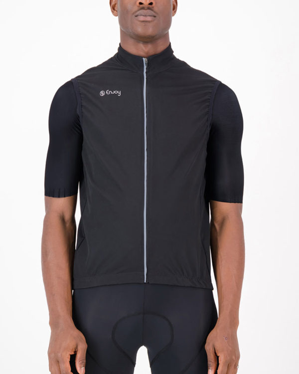 Front of the mens winter cycling gilet in the Rolling Blackouts design made by Enjoy.cc