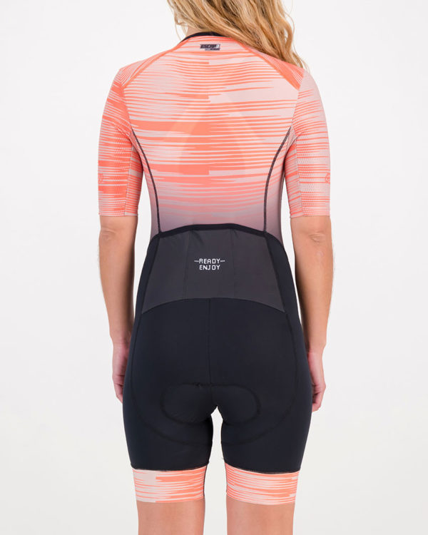 Back of the ladies tri suit in the Input Rose design made by Enjoy.cc