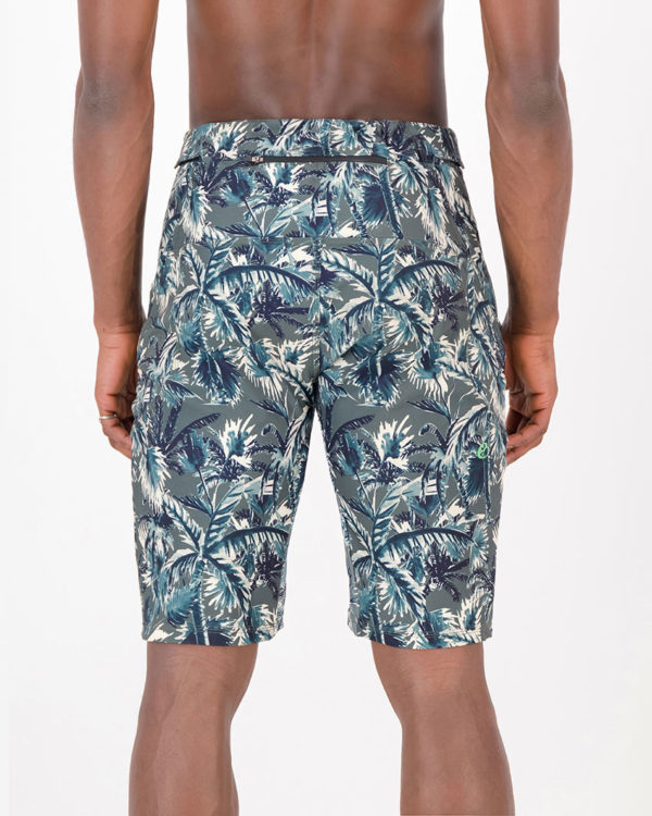 Back of the mens Reptilia Enduro short in the Palm design made by enjoy.cc