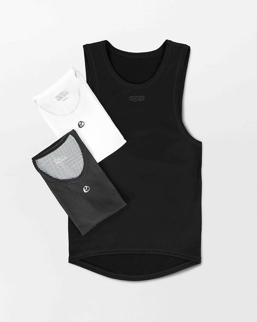 Flat view of the mens fleeced insulator and summer baselayer in the Emotif design made by Enjoy.cc