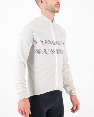Three quarter view of the mens Climber cycling jacket in the Carter White design. Winter riding jackets by Enjoy.cc