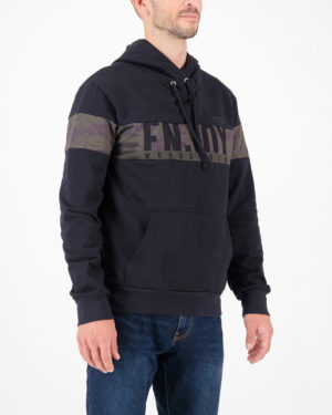 Three quarter view of the mens Enjoy fleeced hoody in the Sir Yes Sir design. Designed and manufactured by Enjoy.cc