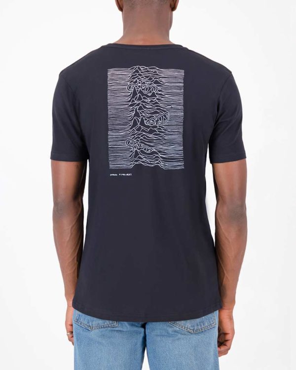 Back view of the Enjoy mens cotton t-shirt in the Known Pleasures design. Cycling inspired t-shirts designed by Enjoy.cc
