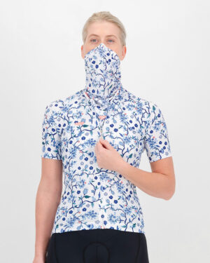 The Enjoy tubular facemask in the Ceramic Speed white design. Cycling accessories designed by Enjoy.cc