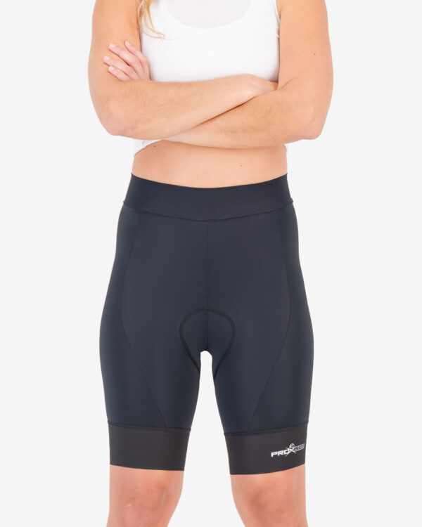 Front of the ladies cycle short in the black Mono ProXision design made by enjoy.cc