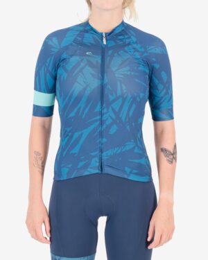 Front of the ladies cycling shirt in the Flora Octane design made by enjoy.cc
