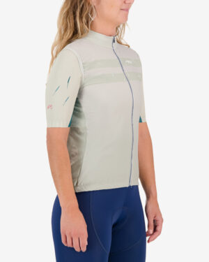 Three quarter of the ladies winter cycling gilet in the Avena design made by Enjoy.cc