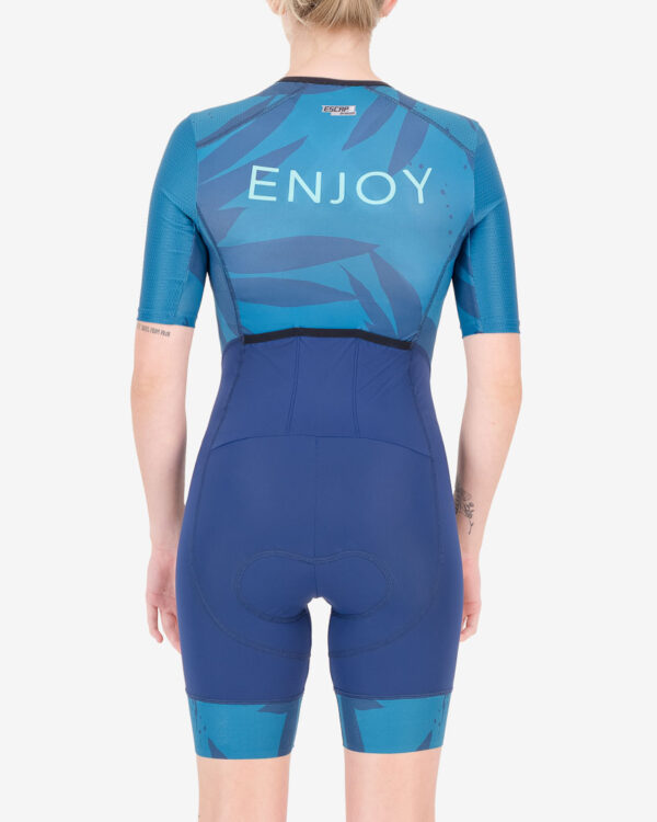 Back of the ladies sleeved tri suit in the Flora design made by Enjoy.cc
