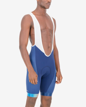Three quarter of the mens bib short in the Out There Dual design made by enjoy.cc