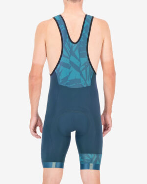 Back of the mens bib short in the Flora Octane design made by enjoy.cc