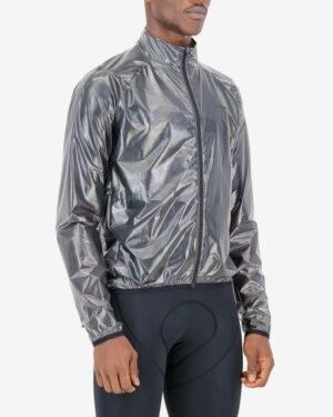 Three quarter of the mens waterproof cycling jacket in the Trooper dark design made by enjoy.cc