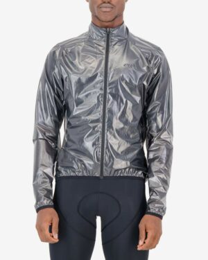 Front of the mens waterproof cycling jacket in the Trooper dark design made by enjoy.cc