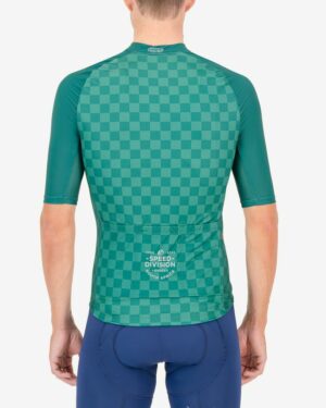 Back of the mens cycling jersey in the slippery green Evade Supremium design made by enjoy.cc