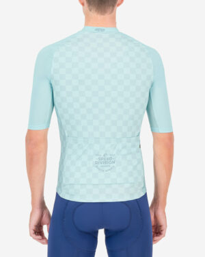 Back of the mens cycling jersey in the teal Evade Supremium design made by enjoy.cc
