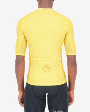 Back of the mens cycling jersey in the yellow Evade Supremium design made by enjoy.cc