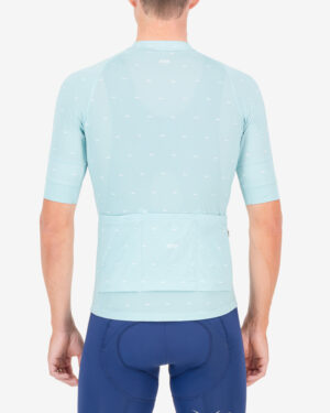 Back of the mens cycling shirt in the Cool Breeze Light Blue Octane design made by enjoy.cc