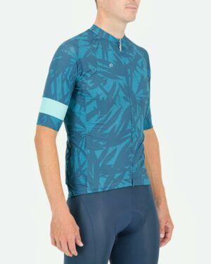 Three quarter of the mens cycling shirt in the Flora Octane design made by enjoy.cc