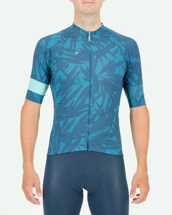 Front of the mens cycling shirt in the Flora Octane design made by enjoy.cc