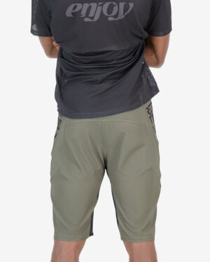 Back of the mens Reptilia Enduro short in the olive Evade design made by enjoy.cc