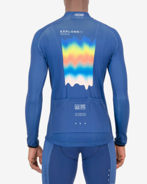 Back of the mens fleeced cycling jersey in the Out There design made by enjoy.cc