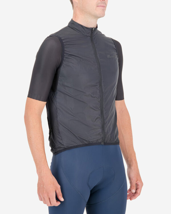 Three quarter of the mens cycling atom gilet in matte black made by Enjoy.cc