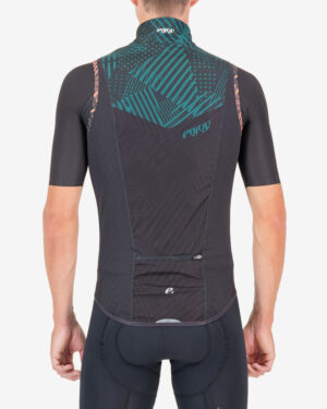 Back of the mens cycling gilet in the Groad To Freedom design made by Enjoy.cc