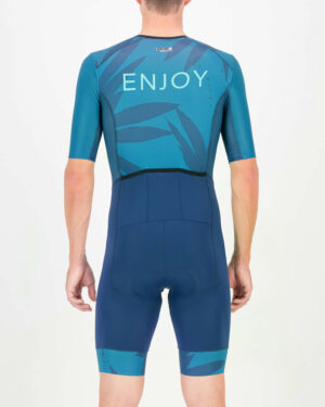 Back of the mens sleeved tri suit in the Flora design made by Enjoy.cc