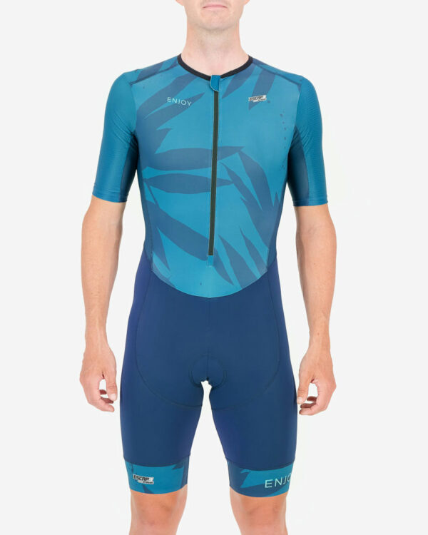 Front of the mens sleeved tri suit in the Flora design made by Enjoy.cc