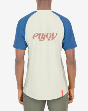 Back of the mens mobilitee trail tee in the stone Descendant design made by enjoy.cc